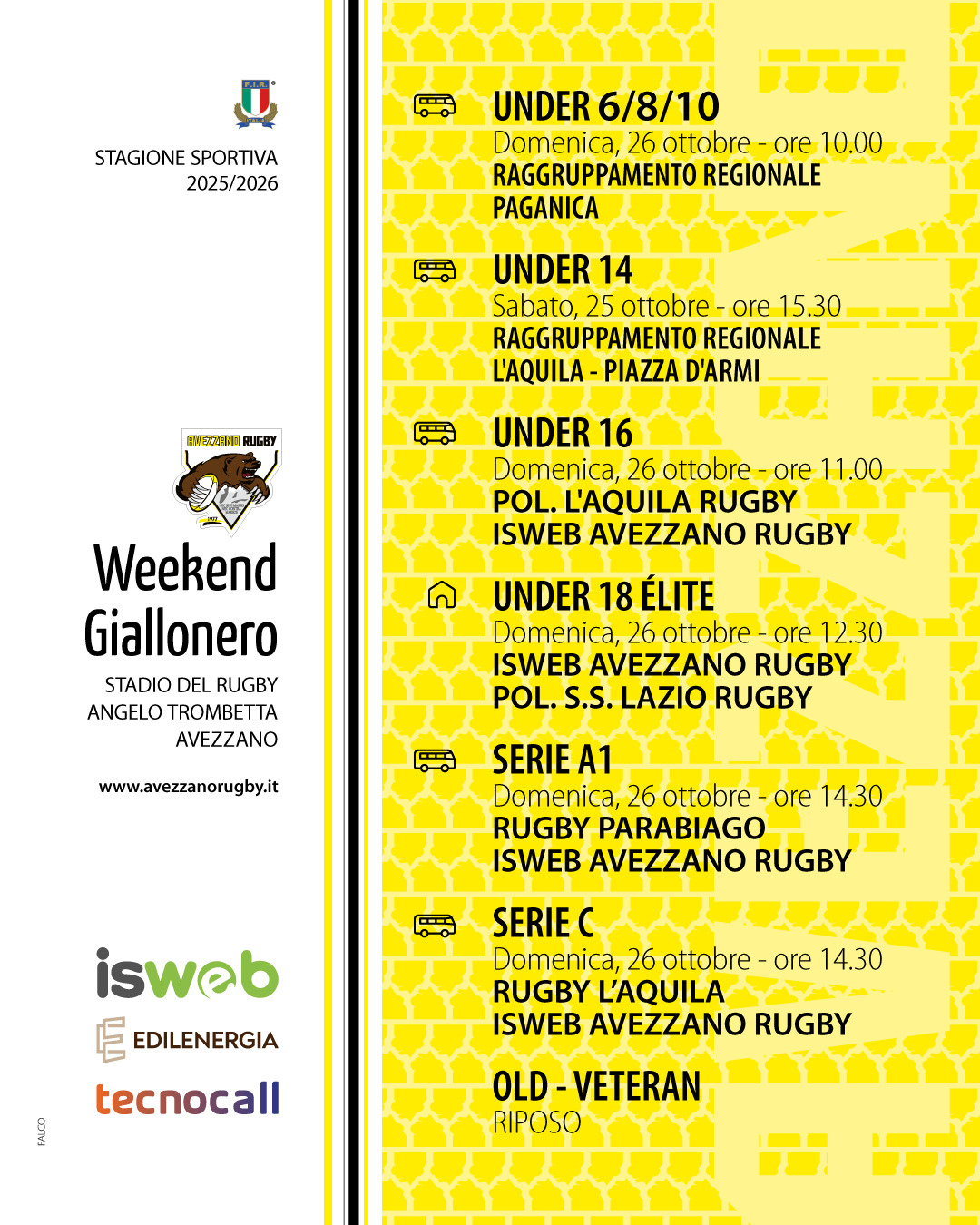 Il calendario con tutti gli impegni delle squadre giallonere nel weekend
