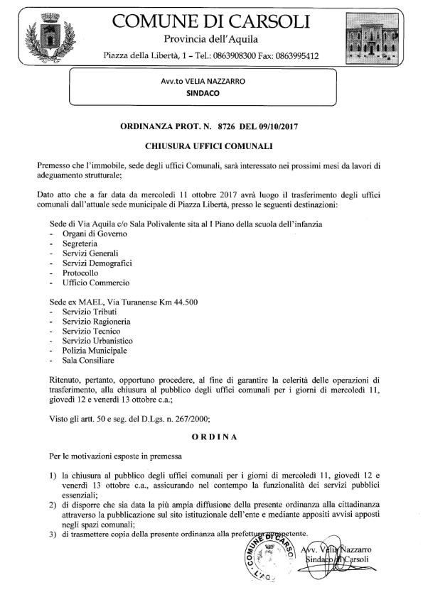 Chiusura Uffici Comunali