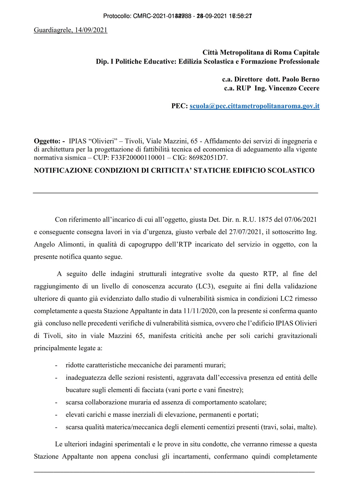 Condizione di criticità statiche dell'edificio -1