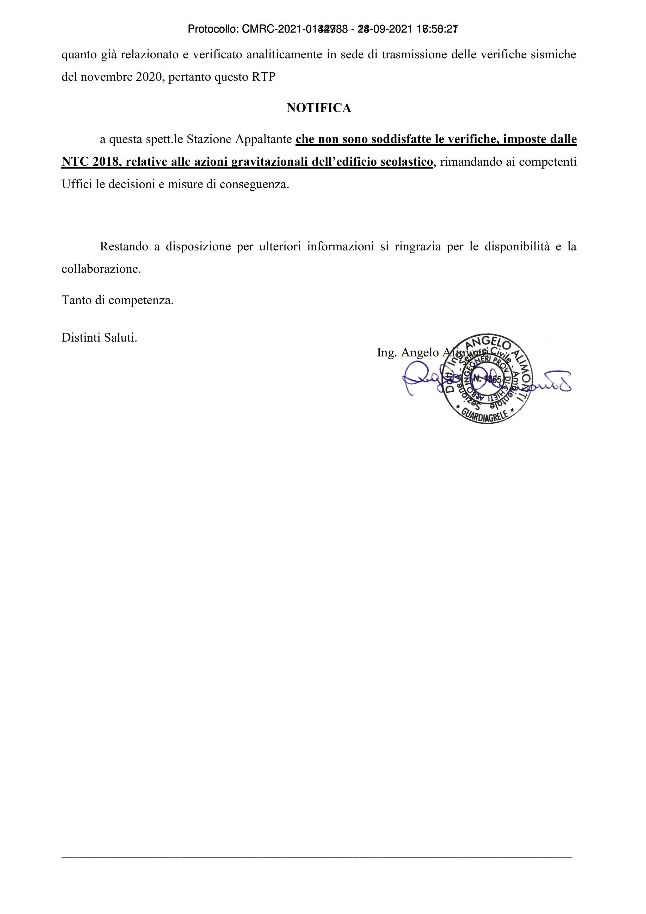 Condizione di criticità statiche dell'edificio 2