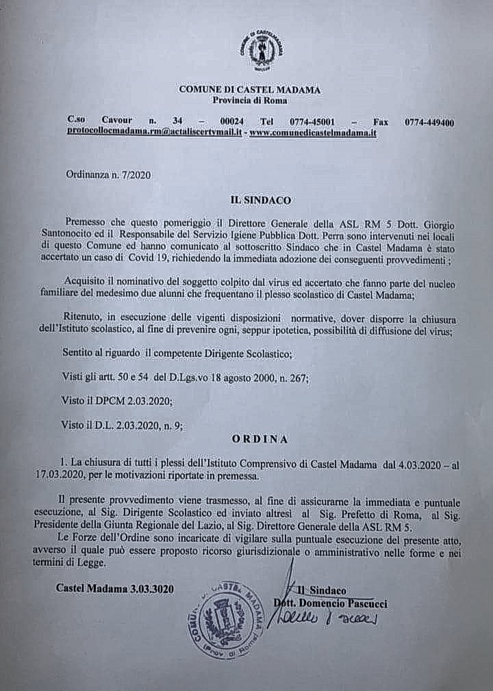 Ordinanza del Sindaco