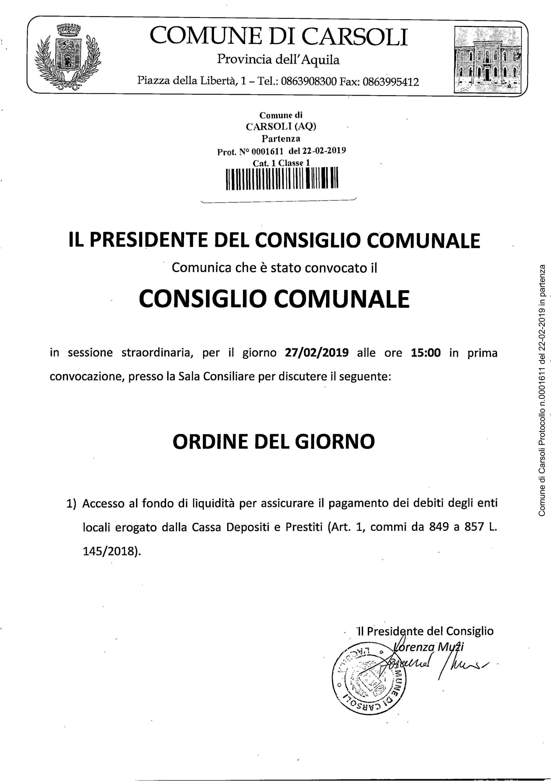 consiglio comunale Carsoli Febbraio 2019 consiglio comunale Carsoli Febbraio 2019