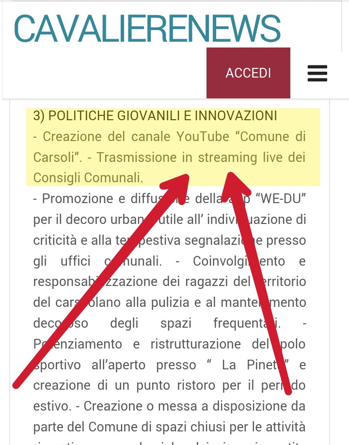 Programma della Nuova Amministrazione Programma della Nuova Amministrazione