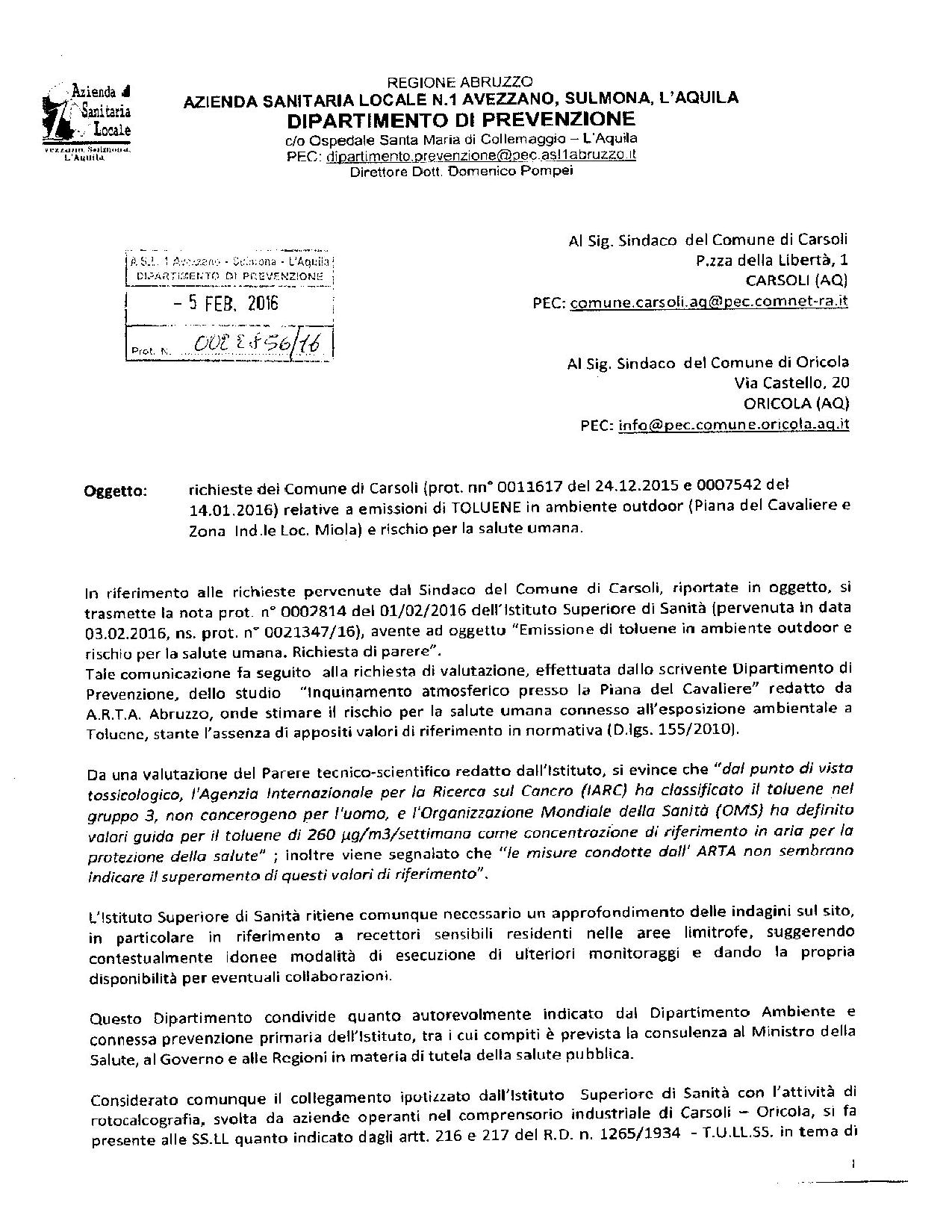 Risposta Istituto Superiore di Sanità1 Risposta Istituto Superiore di Sanità1