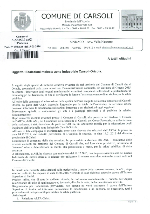 Comunicazioni Sindaco Carsoli