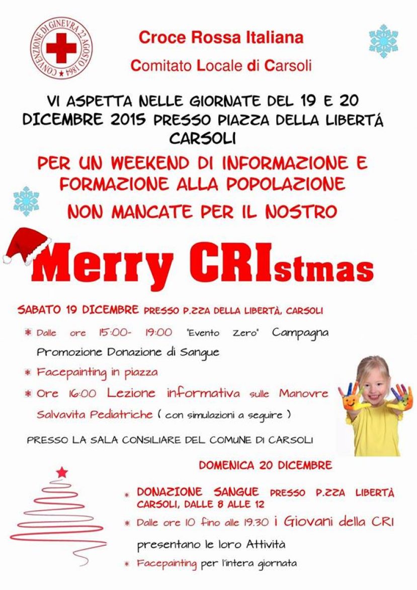 "MERRY CRISTMAS" CON LA CROCE ROSSA DI CARSOLI PER UN WEEKEND INFORMATIVO-FORMATIVO
