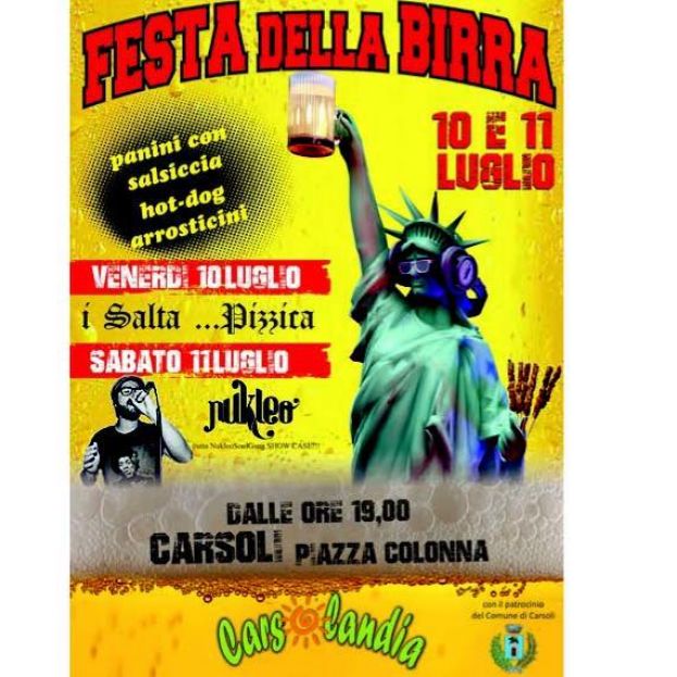CARSOLANDIA,FESTA DELLA BIRRA IL 10-11 LUGLIO A CARSOLI IN PIAZZA COLONNA DALLE ORE 19:00