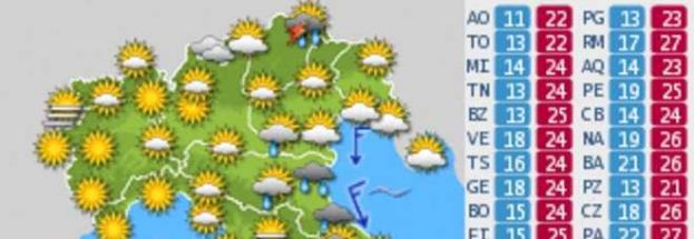 METEO,ULTIMI SCAMPOLI D'ESTATE:IN ARRIVO TEMPORALI E TEMPERATURE IN CALO NEL WEEKEND