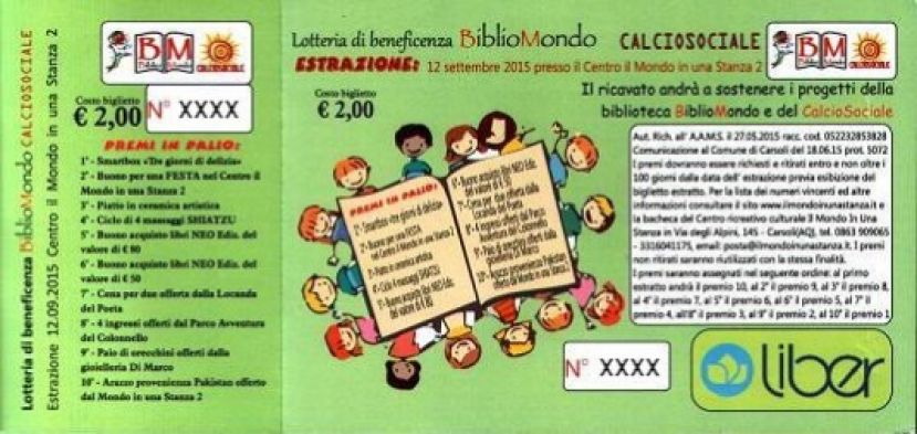 CARSOLI,LOTTERIA PER BIBLIOMONDO E CALCIOSOCIALE