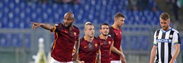 LA ROMA VOLA,TRIS ALL'UDINESE E PRIMATO SOLITARIO.CADONO JUVE E LAZIO,BENE NAPOLI E FIORENTINA