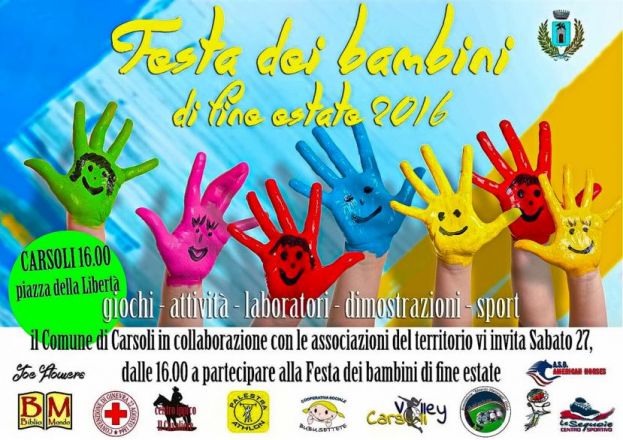 CARSOLI, FESTA DEI BAMBINI DI FINE ESTATE 2016: RINVIATA A DOMENICA 4 SETTEMBRE