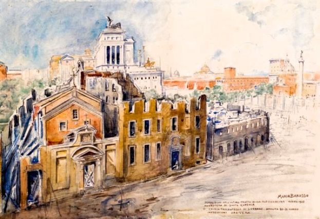 Veduta del monastero di Sant'Eufemia e della chiesa di Sant'Urbano durante le demolizioni di via Alessandrina