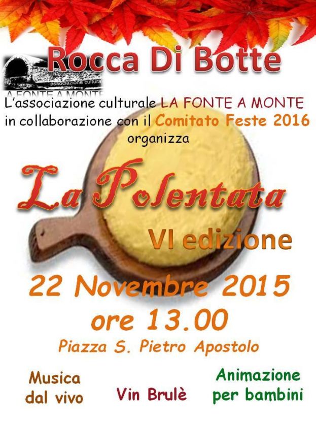 ROCCA DI BOTTE,SESTA EDIZIONE DELLA"POLENTATA" DOMENICA 22 NOVEMBRE A PARTIRE DALLE ORE 13:00