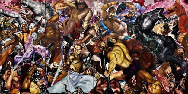 Battle of China and Japan of 1605 olio su legno cm 488 x 244