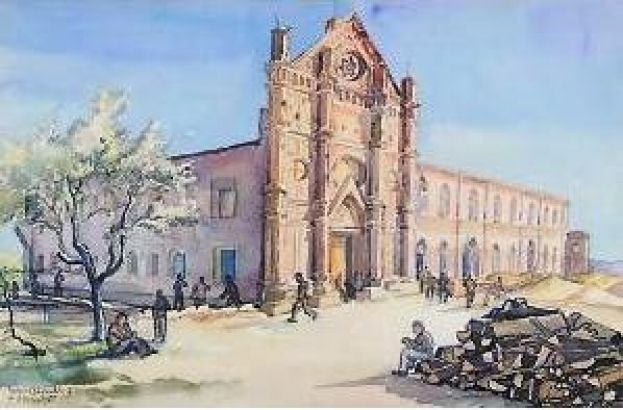 Dipinto della Badia di Corropoli 1941 (campo di Corropoli), realizzato dall'allora internato sloveno Ljubo Ravnikar