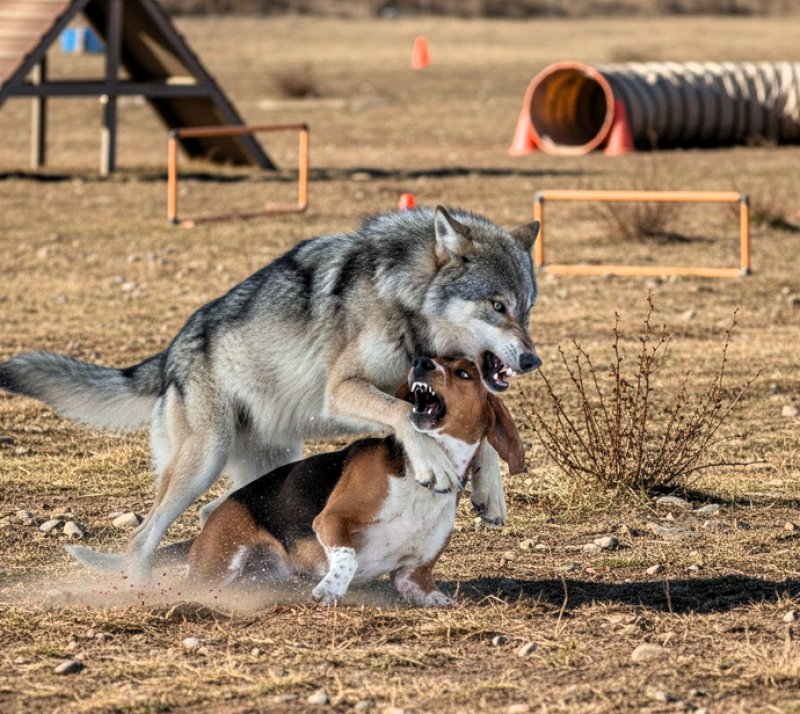 Lupo e cane da caccia