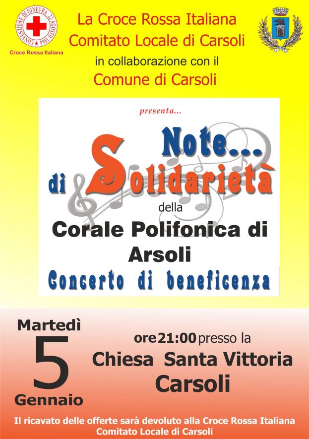 "NOTE DI SOLIDARIETA'" CON LA CROCE ROSSA DI CARSOLI IL 5 GENNAIO ALLE ORE 21:00 NELLA CHIESA PARROCCHIALE