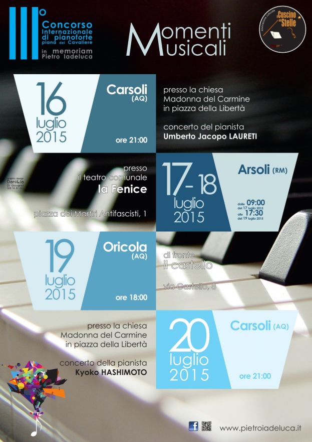 "MOMENTI MUSICALI"NELLA PIANA DEL CAVALIERE.SI INIZIA A CARSOLI DAL 16 LUGLIO:IL PROGRAMMA