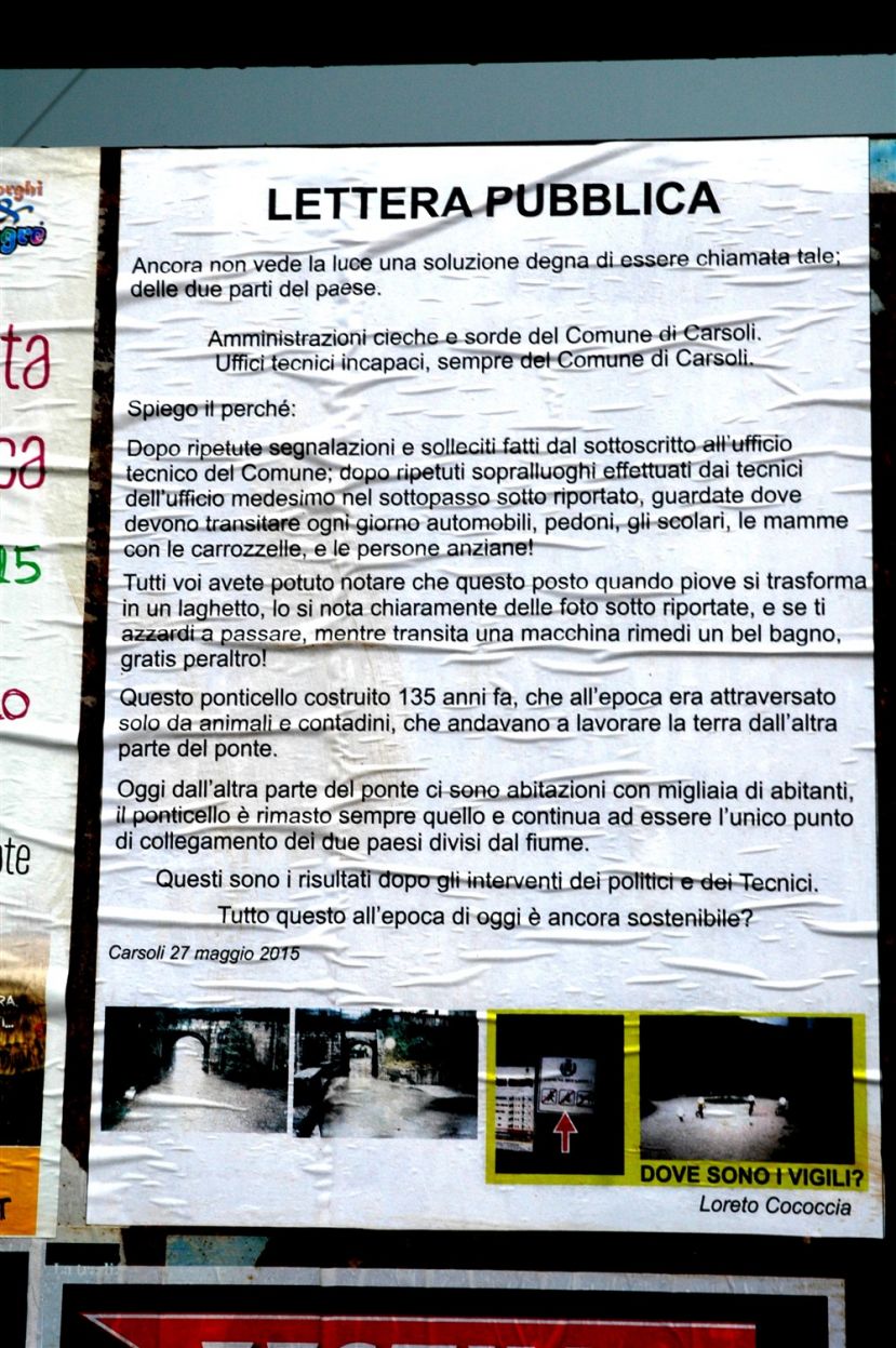 "AMMINISTRAZIONI CIECHE E SORDE DEL COMUNE DI CARSOLI":LETTERA PUBBLICA DI LORETO COCOCCIA