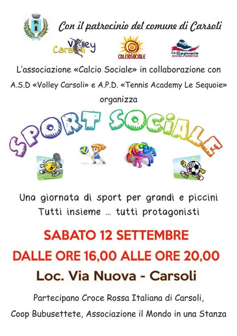CARSOLI,”UNA GIORNATA DEDICATA ALLO SPORT SOCIALE”