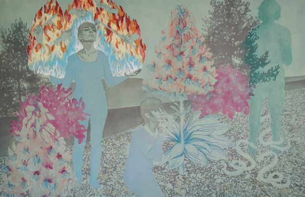 Elisa Zadi_Serpenti_2024_olio, pastello e pigmento su tessuto_Courtesy Mucciaccia Gallery Project_Roma