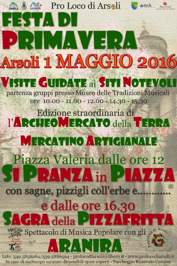 ARSOLI, FESTA DI PRIMAVERA RINVIATA A DOMENICA 1° MAGGIO
