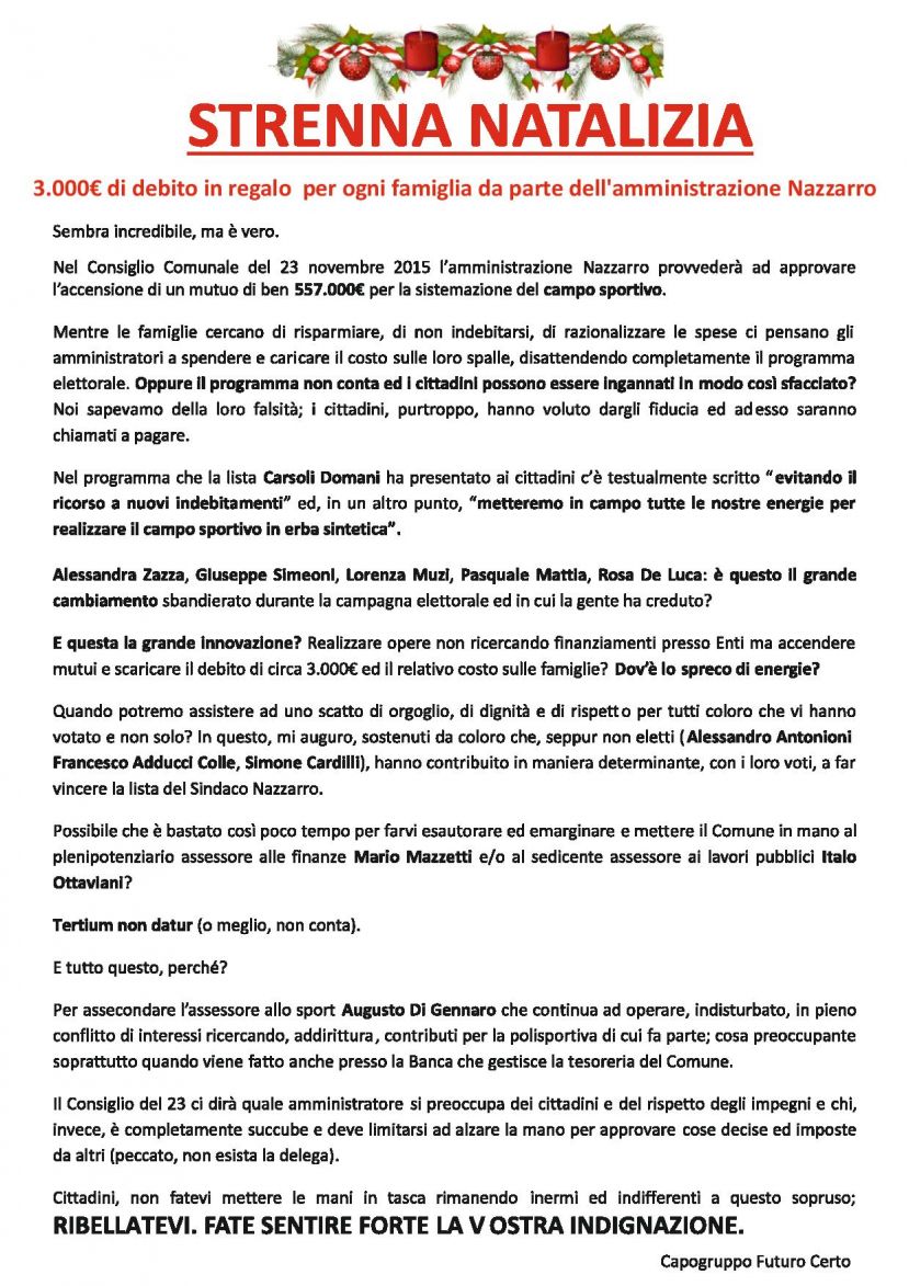 CARSOLI,"STRENNA NATALIZIA"