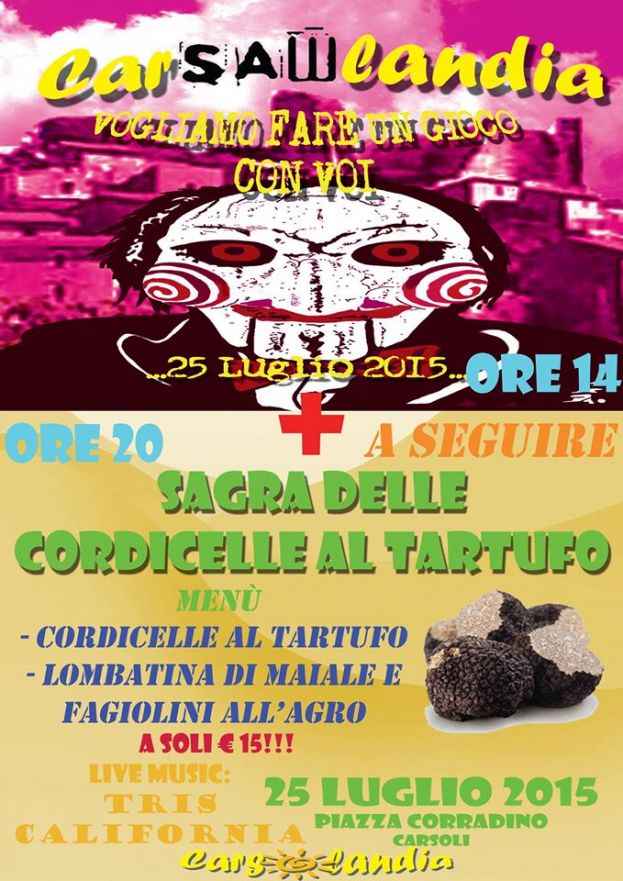 SAGRA DELLE CORDICELLE AL TARTUFO+CACCIA AL TESORO SABATO 25 LUGLIO DALLE ORE 14:00 IN PIAZZA CORRADINO A CARSOLI