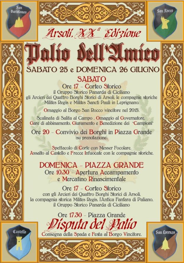 ARSOLI, PALIO DELL'AMICO SABATO 25 E DOMENICA 26 GIUGNO