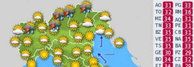 METEO,TEMPORALI E TEMPERATURE IN CALO:MA NEL WEEKEND TORNA L'AFA