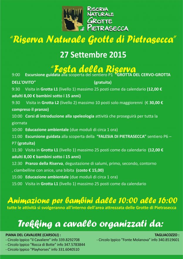 "FESTA DELLA RISERVA"ALLE GROTTE DI PIETRASECCA:IL PROGRAMMA