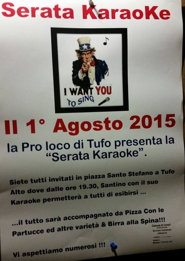 SERATA KARAOKE A TUFO DI CARSOLI A PARTIRE DALLE ORE 19:30 DI SABATO 1° AGOSTO