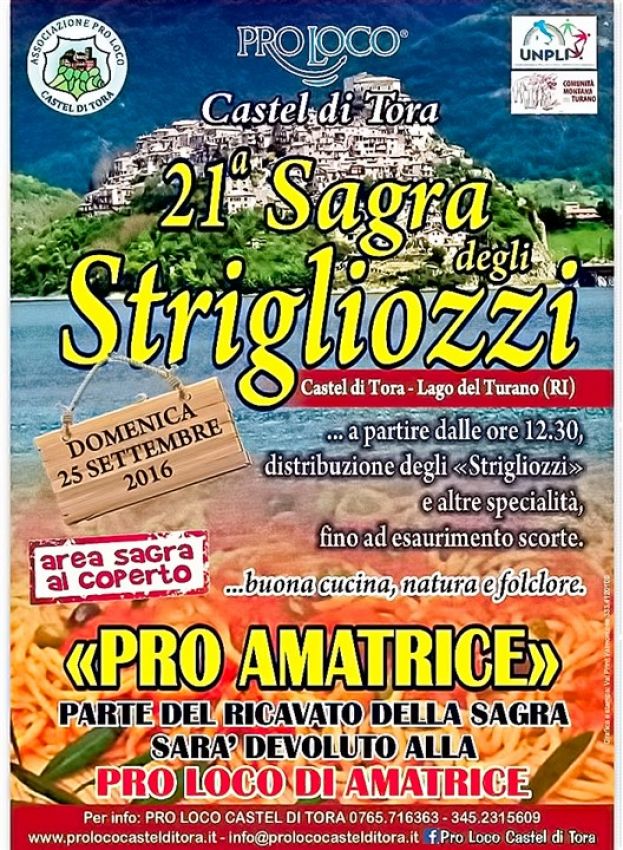 CASTEL DI TORA, 21° SAGRA DEGLI STRIGLIOZZI "PRO AMATRICE" DOMENICA 25 SETTEMBRE