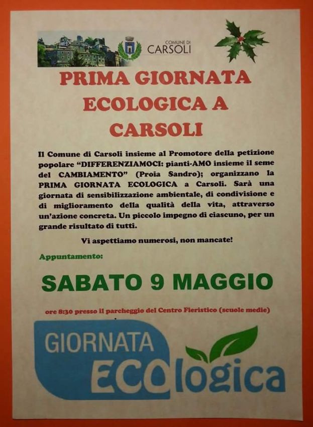 1°GIORNATA ECOLOGICA A CARSOLI:DOMANI ALLE 8:30 APPUNTAMENTO AL CENTRO FIERISTICO