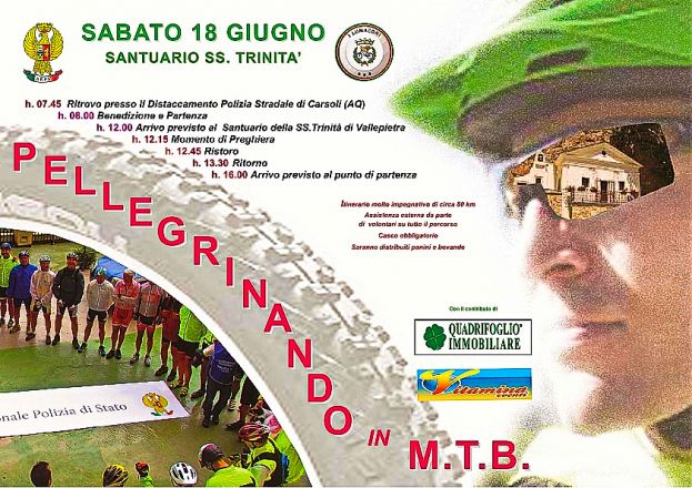 "PELLEGRINANDO IN M.T. B." ALLA SS. TRINITA': ESCURSIONE NON COMPETITIVA DI 70 KM. CON IL PERSONALE DELLA POLIZIA DI STATO LIBERO DAL SERVIZIO SABATO 18 GIUGNO A PARTIRE DALLE ORE 07:45