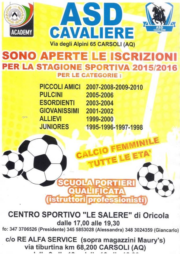 A.S.D. PIANA DEL CAVALIERE,SONO APERTE LE ISCRIZIONI PER LA STAGIONE SPORTIVA 2015/2016