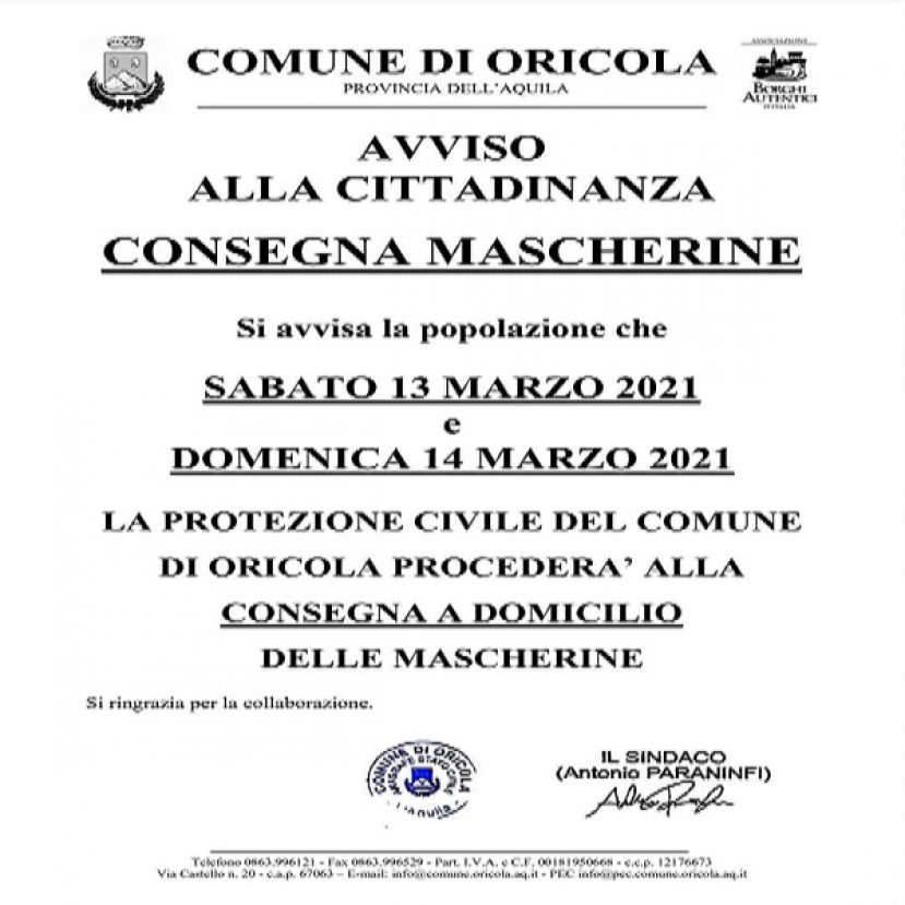 Avviso Comune di Oricola