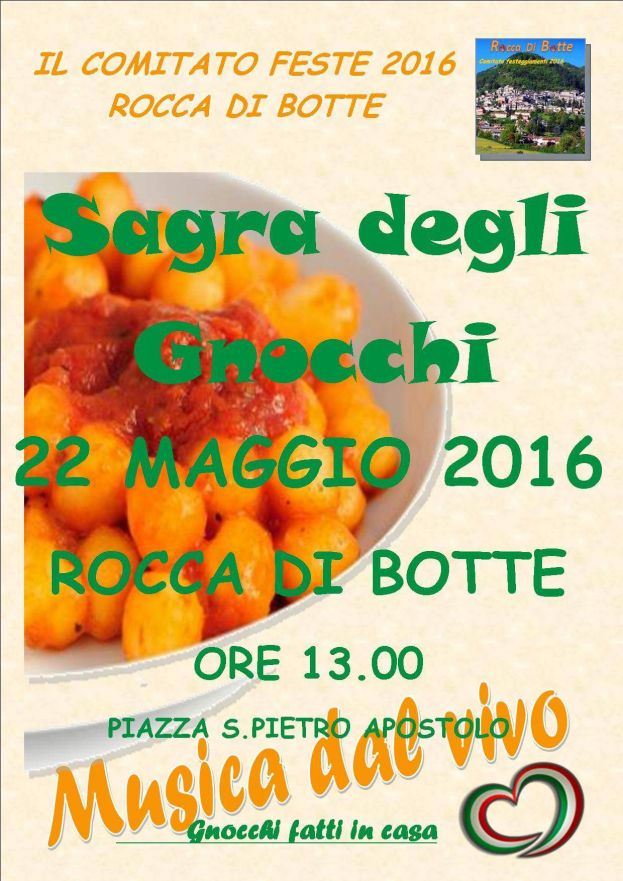 ROCCA DI BOTTE, SAGRA DEGLI GNOCCHI DOMENICA 22 MAGGIO