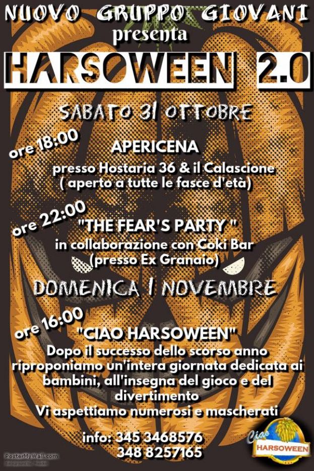 ARSOLI,"HARSOWEEN"2.0 SABATO 31 OTTOBRE A PARTIRE DALLE ORE 18:00