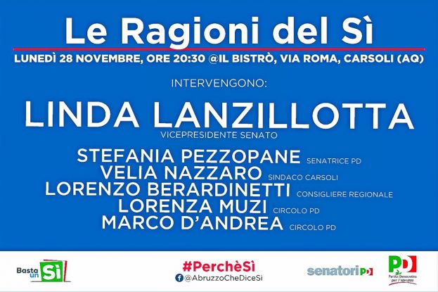 CARSOLI, LE RAGIONI DEL "SI" AL REFERENDUM DI RIFORMA COSTITUZIONALE