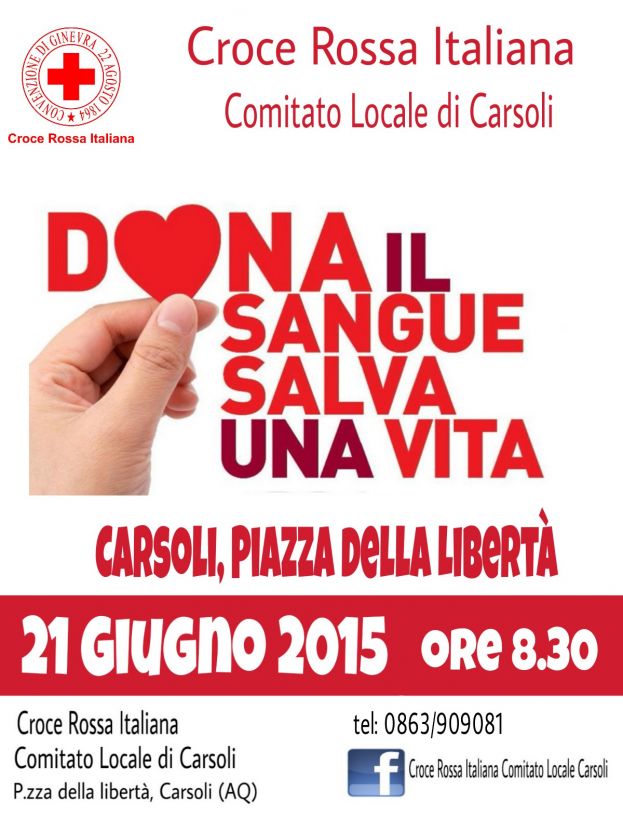 NUOVA RACCOLTA SANGUE ORGANIZZATA DALLA CROCE ROSSA DI CARSOLI