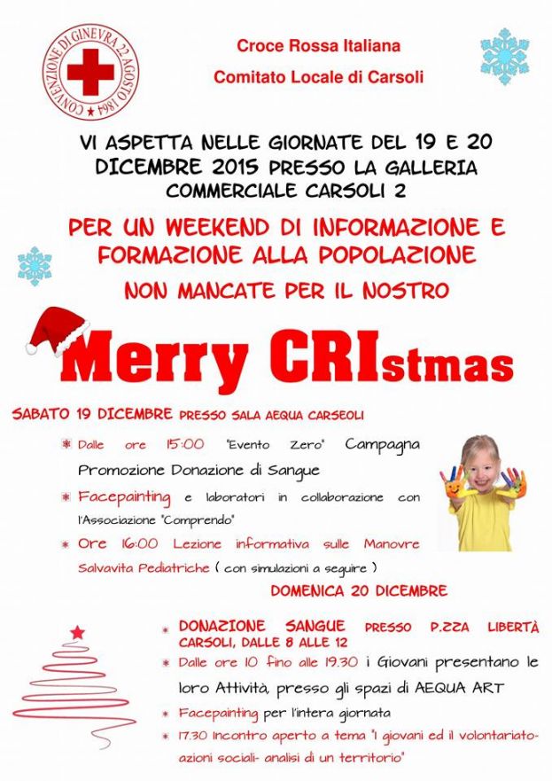 MERRY CRISTMAS CON LA CROCE ROSSA DI CARSOLI:UN FINE SETTIMANA DI INFORMAZIONE E FORMAZIONE PER TUTTI