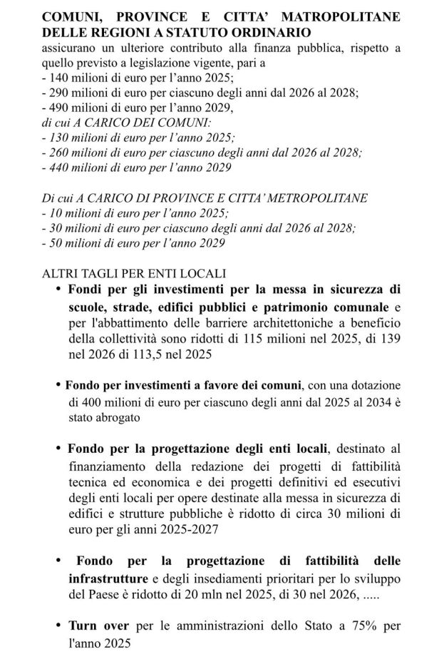 Integrazione dettaglio legge bilancio enti locali tagli