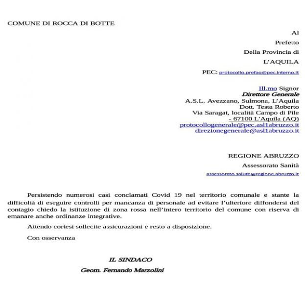 Lettera del Sindaco Marzolini