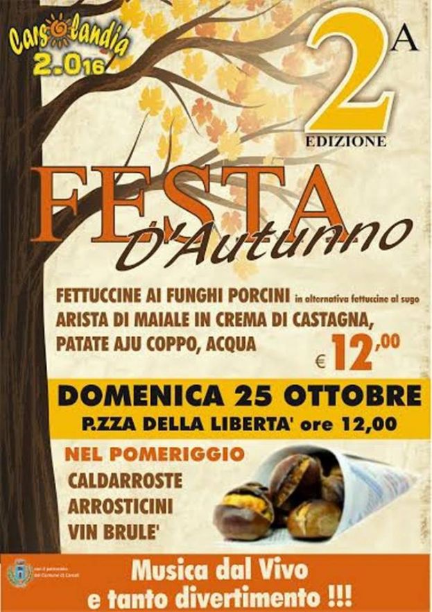 CARSOLANDIA 2016,2° EDIZIONE DELLA FESTA D'AUTUNNO DOMENICA 25 OTTOBRE A PARTIRE DALLE ORE 12:00