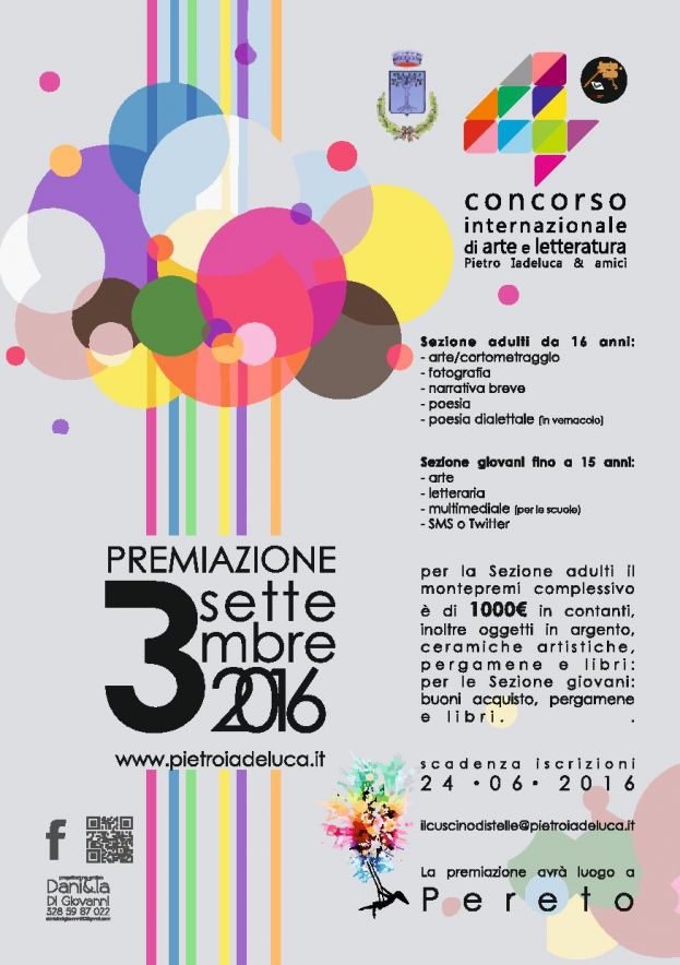 PERETO,4° CONCORSO INTERNAZIONALE DI ARTE E LETTERATURA "PIETRO IADELUCA &amp; AMICI"