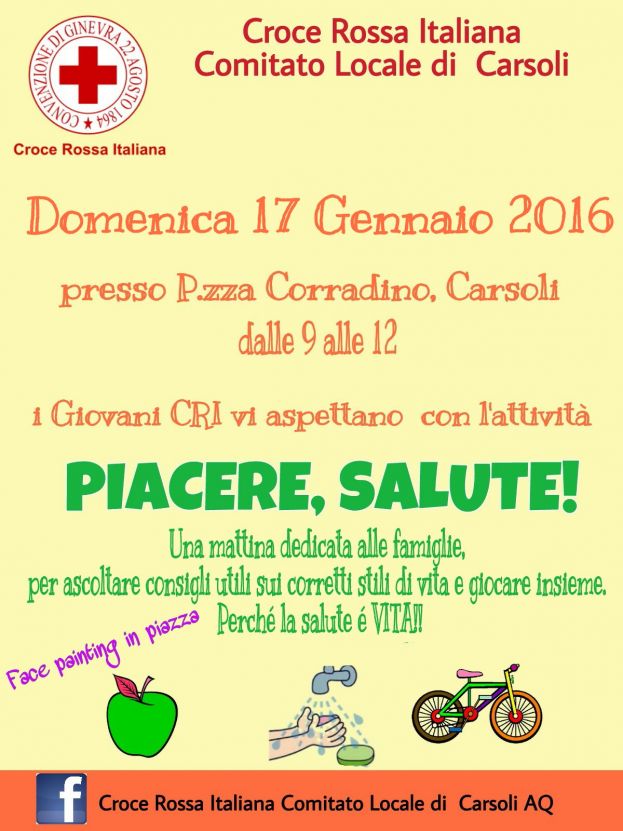 GIOVANI DELLA CROCE ROSSA DI CARSOLI IN PIAZZA CON "PIACERE E SALUTE"