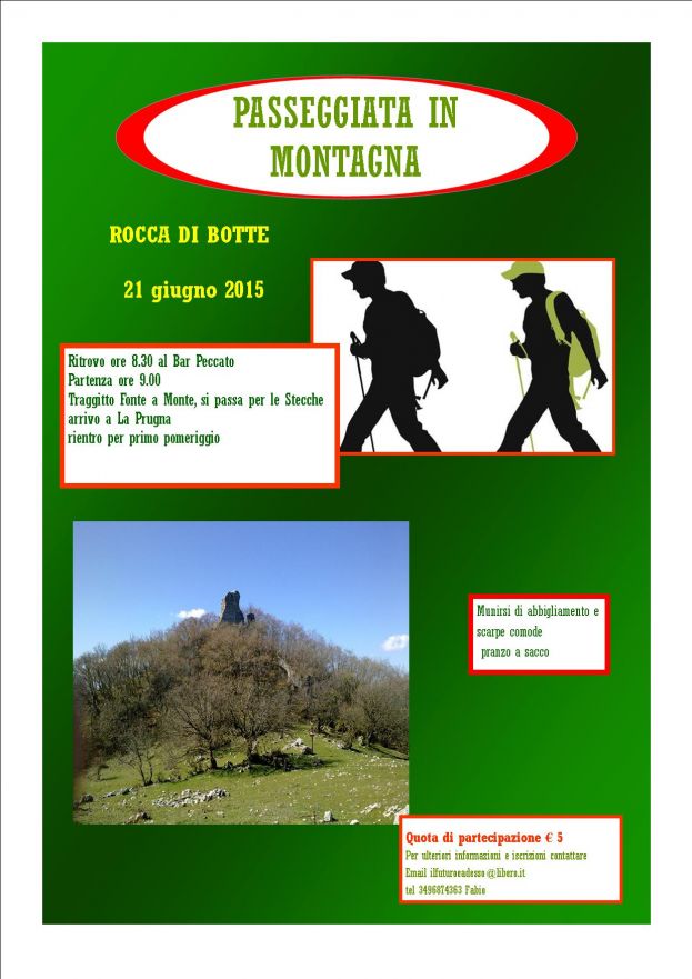 PASSEGGIATA IN MONTAGNA A ROCCA DI BOTTE IL 21 GIUGNO A PARTIRE DALLE ORE 08:00