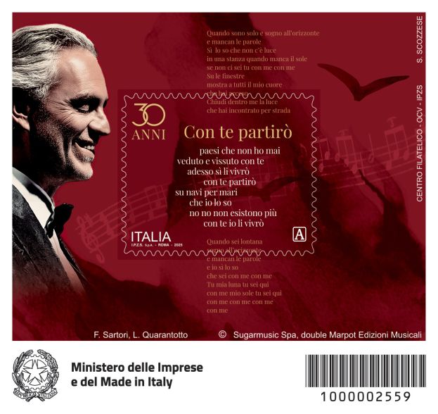 FRANCOBOLLO CANZONE CON TE PARTIRO'