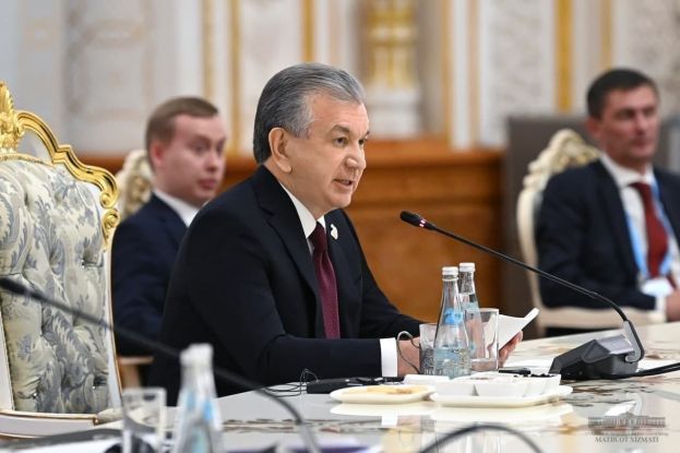 Uzbekistan President Shavkat Mirziyoyev speaking at SCO-CSTO meeting on Afghanistan
